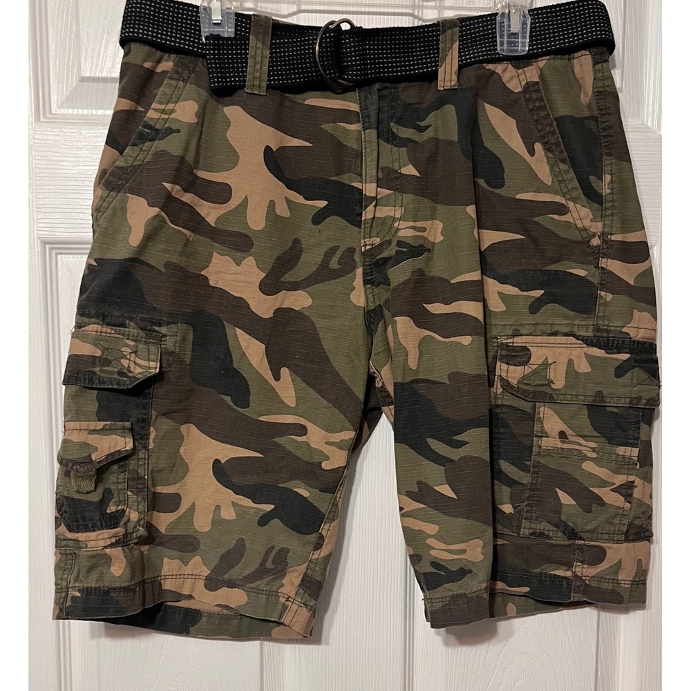 Company 81 Mens Camo Cargo Shorts Size 34 Woodland Camouflage Ripstop with Belt